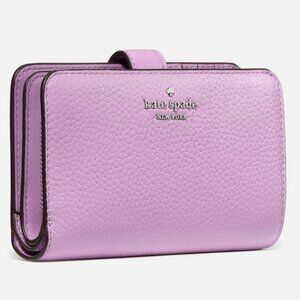 New Kate Spade Lena Medium Compact Bifold Wallet Pebble Leather Wisteria